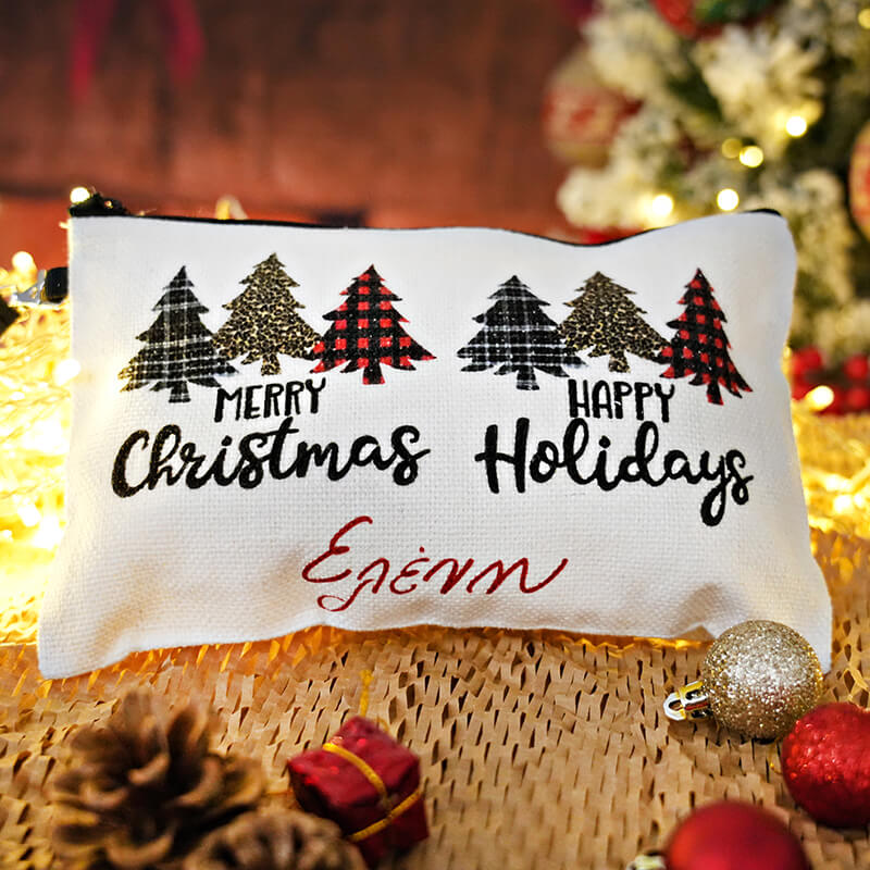 Λινό τσαντάκι με χριστουγεννιάτικη εκτύπωση