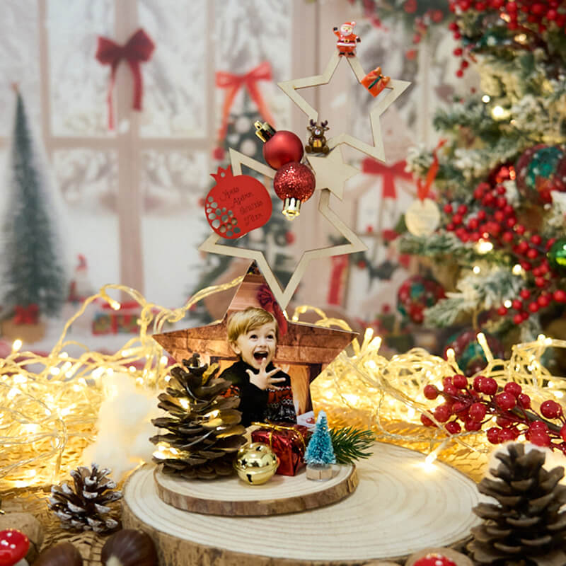 Ξύλινο χριστουγεννιάτικο αστέρι με φωτογραφία