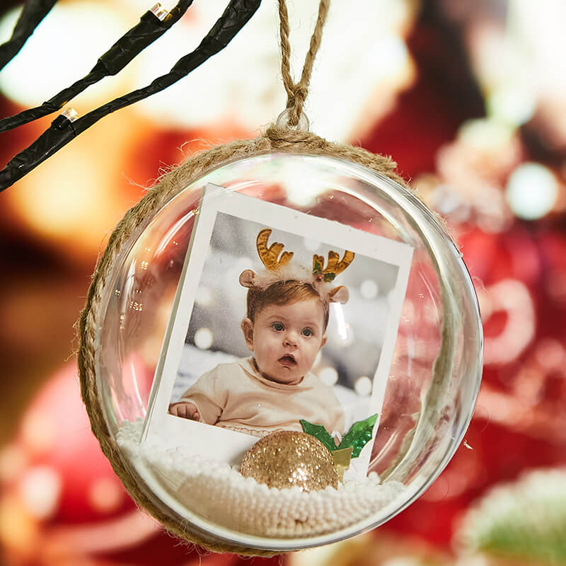 Χριστουγεννιάτικη κρεμαστή μπάλα με κορδόνι και φωτογραφία μωρού
