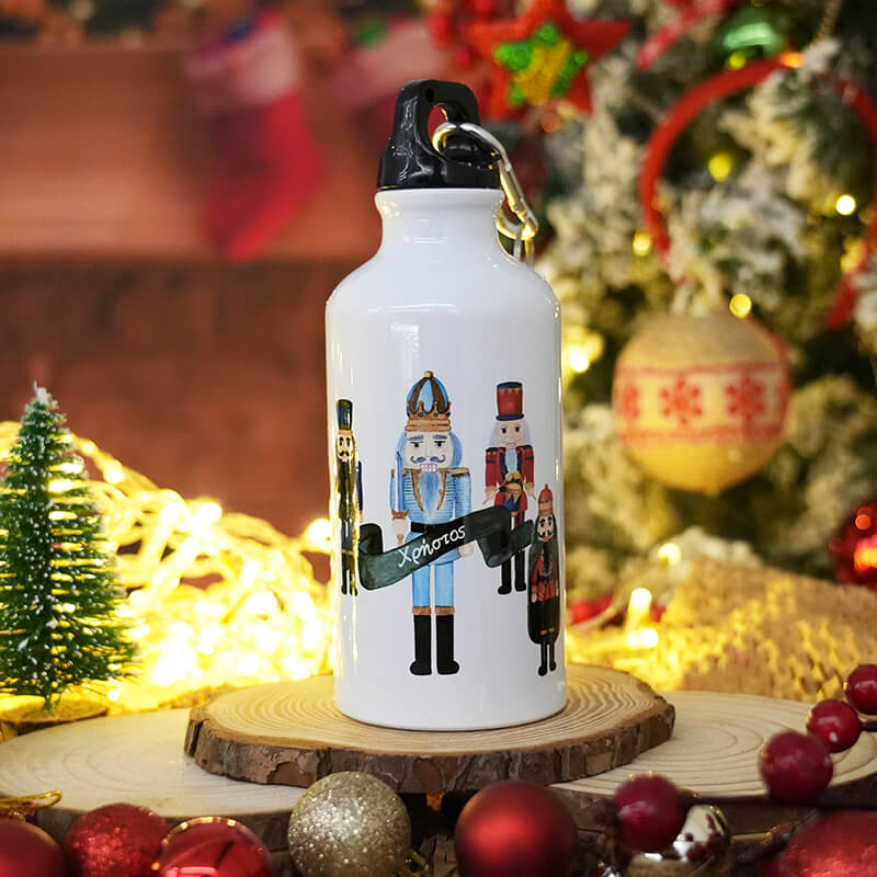 Χριστουγεννιάτικο λευκό αλουμινένιο μπουκάλι νερού 