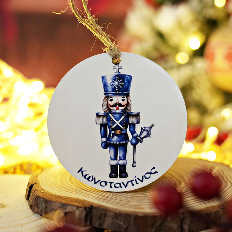 Χριστουγεννιάτικο ξύλινο στολίδι σε σχήμα μπάλας με εκτύπωση