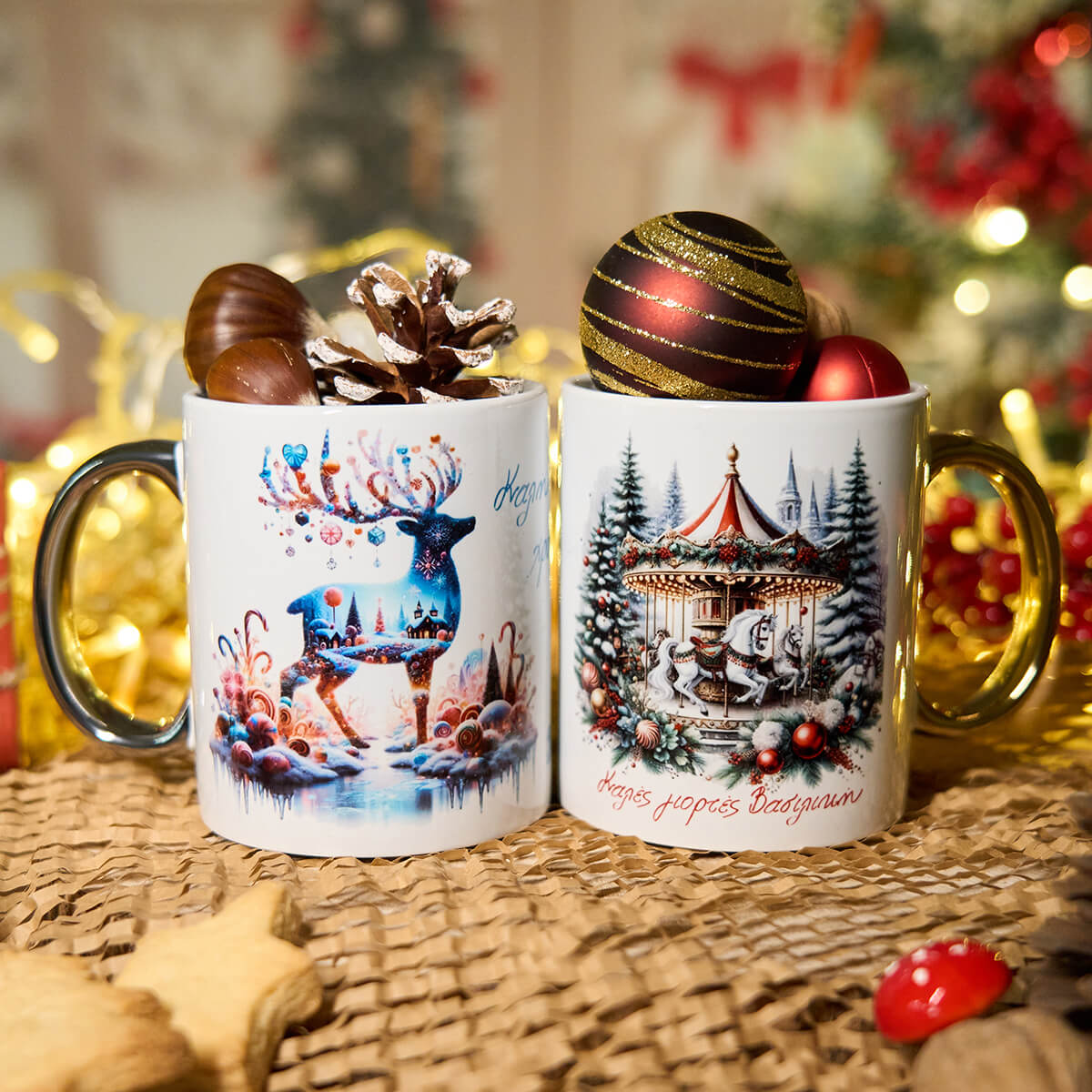 Christmas mug with shiny handle