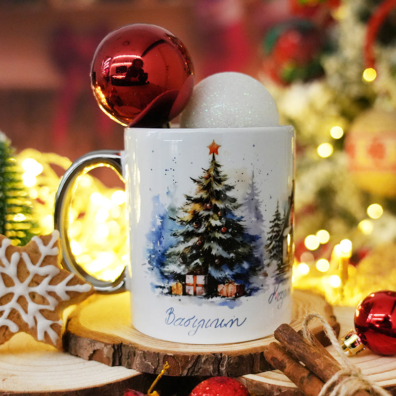 Mug with a glossy handle and your name 🎄 Design 2