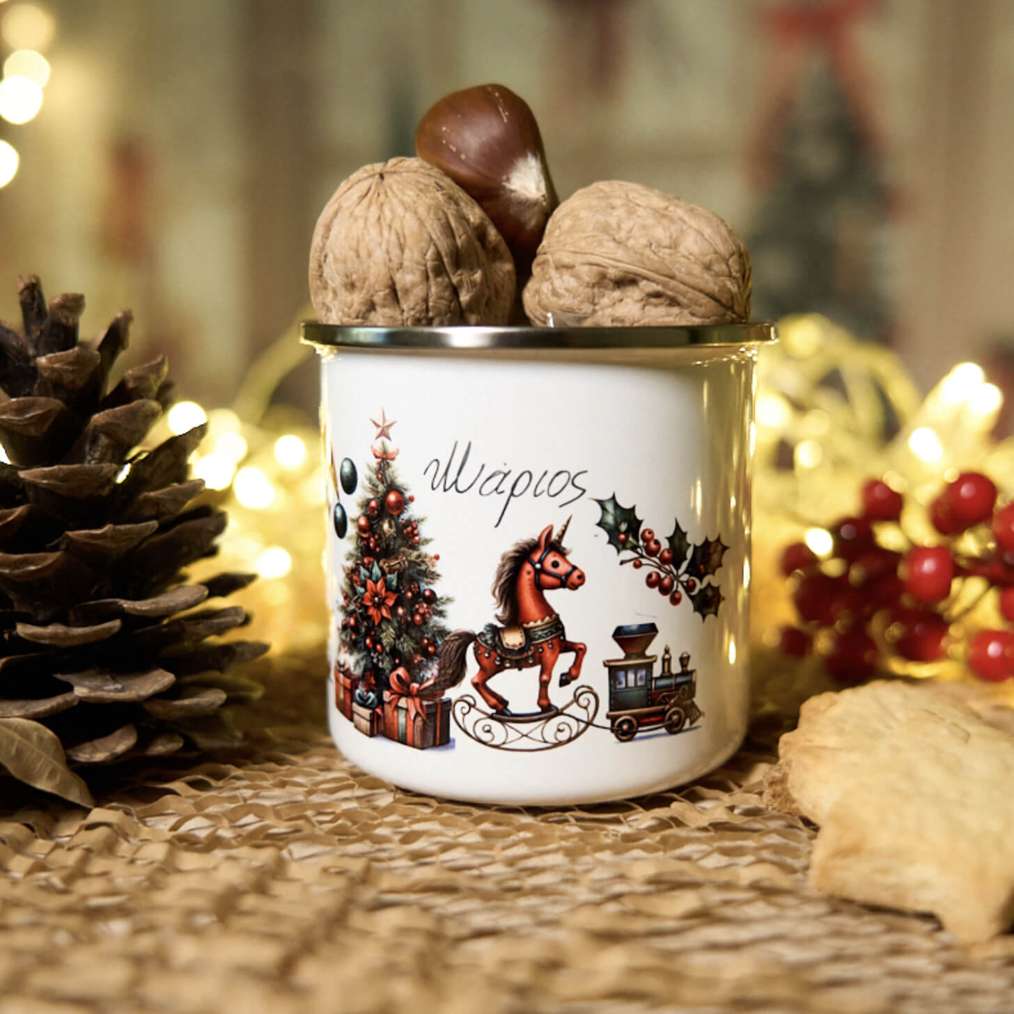 Christmas enamel mug with your name 🎄 Design 1