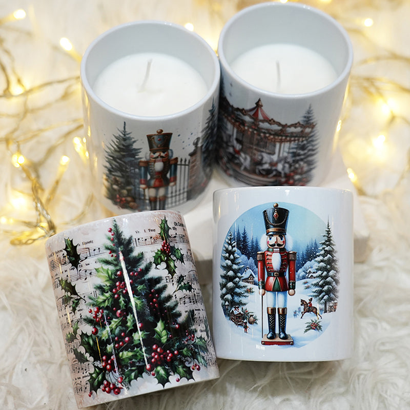 Κεριά με γιορτινές εκτυπώσεις